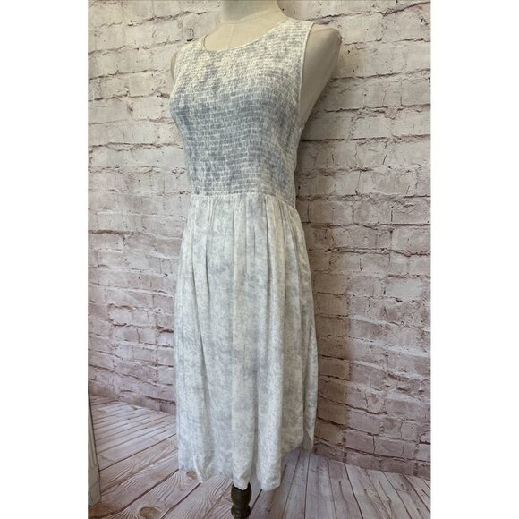 Maisie Womens S Sleeveless Dress Smocked Summer Midi Pockets White Gray Tie Dye - Picture 3 of 13
